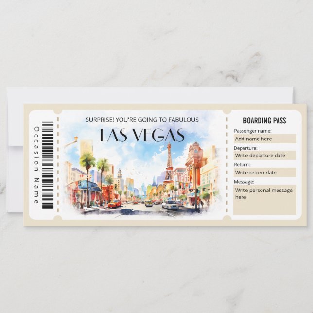 Editable Las Vegas Plane Boarding Pass Ticket Invitation (Front)
