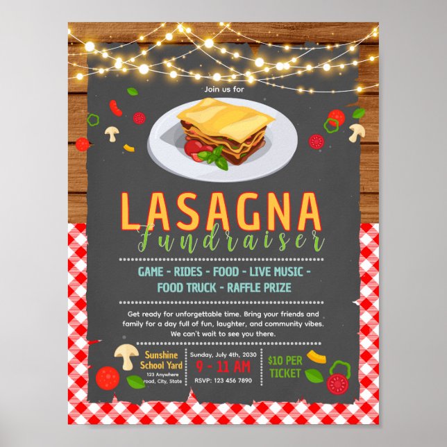 Editable lasagne fundraiser flyer poster (Front)