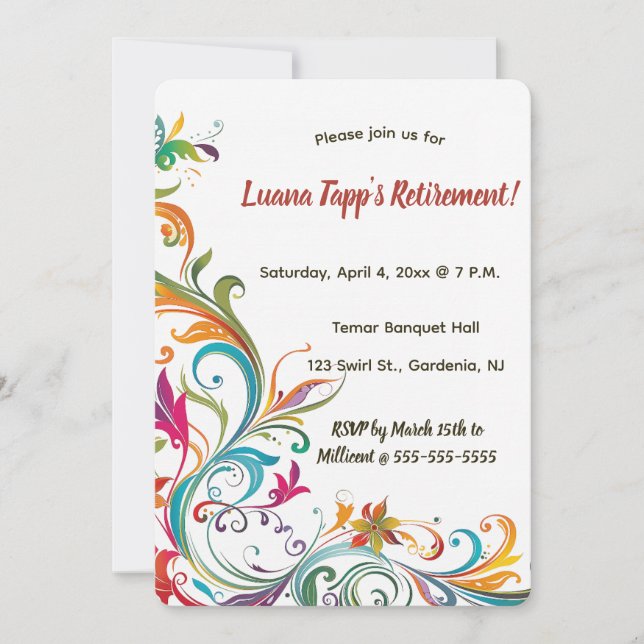 Editable Leaves and Swirls Invitation (Front)