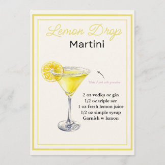 Editable Lemon Drop Martini Recipe Card