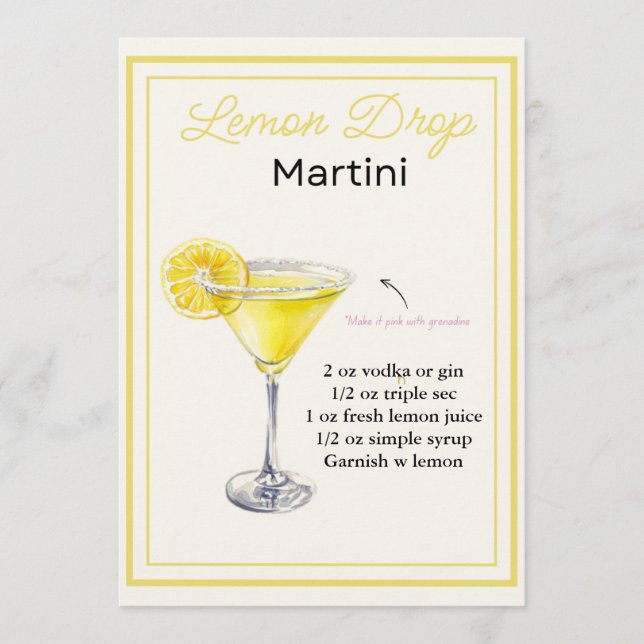 Editable Lemon Drop Martini Recipe Card (Front)