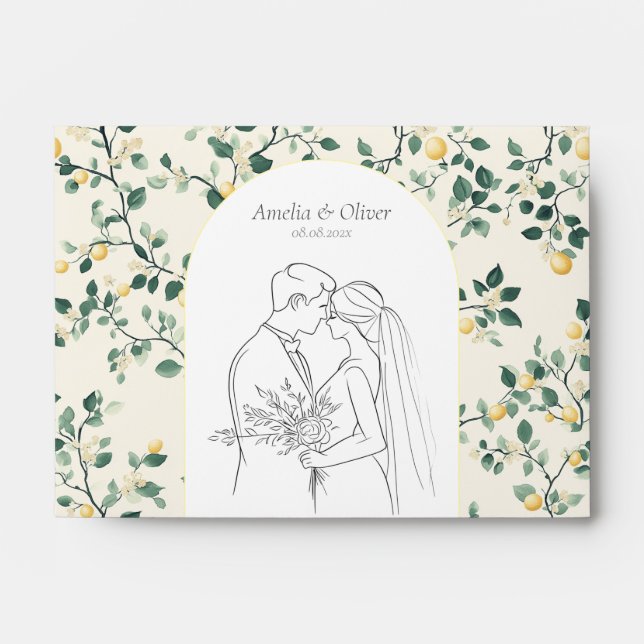 Editable Lemon Summer Mediterranean Wedding Envelope (Front)