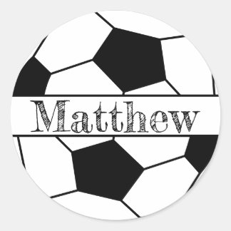 Editable lettering on soccer ball classic round sticker