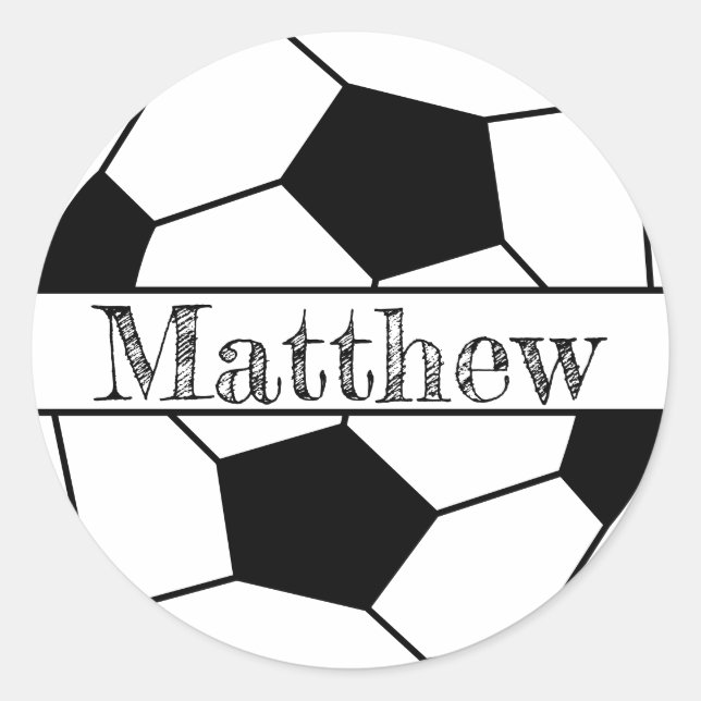 Editable lettering on soccer ball classic round sticker (Front)