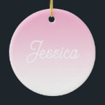 (Editable) Light Pink Color Ombre & Your Text Ceramic Ornament<br><div class="desc">Any name or word in a retro-modern calligraphy.</div>