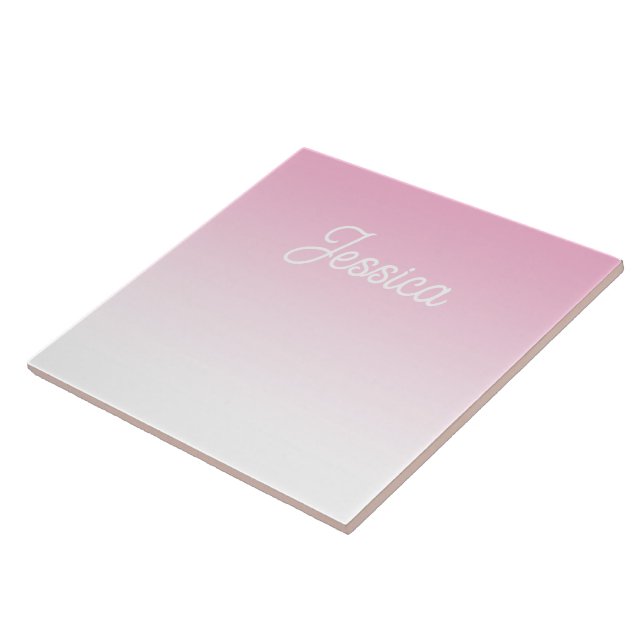 (Editable) Light Pink Color Ombre & Your Text Ceramic Tile (Side)