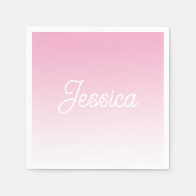 (Editable) Light Pink Color Ombre & Your Text Napkin (Front)