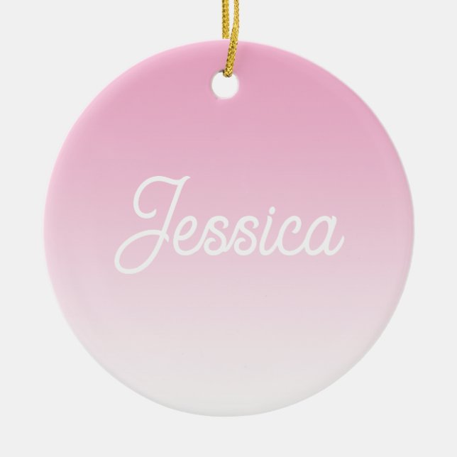 (Editable) Light Pink Colour Ombre & Your Text Ceramic Ornament (Front)