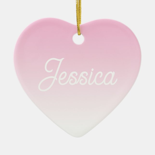 (Editable) Light Pink Colour Ombre & Your Text Ceramic Ornament (Front)
