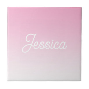 (Editable) Light Pink Colour Ombre & Your Text Ceramic Tile