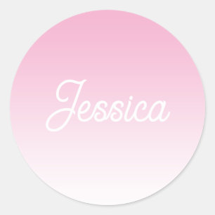 (Editable) Light Pink Colour Ombre & Your Text Classic Round Sticker