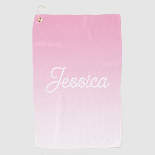 (Editable) Light Pink Colour Ombre & Your Text Golf Towel (Front)