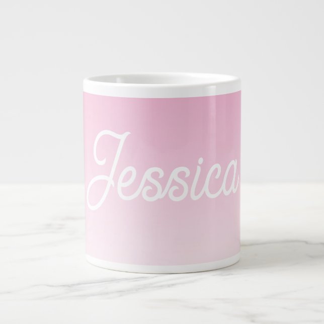 (Editable) Light Pink Colour Ombre & Your Text Large Coffee Mug (Front)