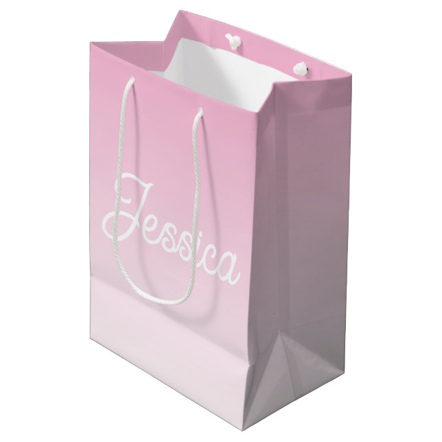 (Editable) Light Pink Colour Ombre & Your Text Medium Gift Bag (Front Angled)