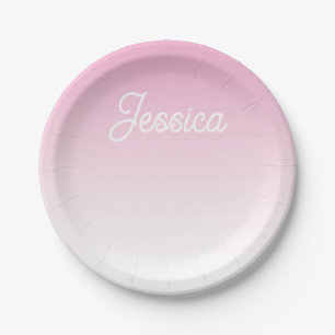 (Editable) Light Pink Colour Ombre & Your Text Paper Plate