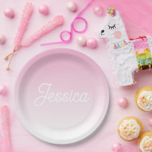 (Editable) Light Pink Colour Ombre & Your Text Paper Plate