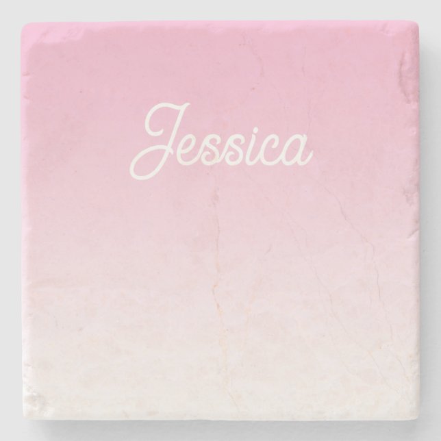 (Editable) Light Pink Colour Ombre & Your Text Stone Coaster (Front)