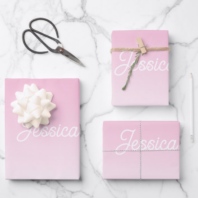 (Editable) Light Pink Colour Ombre & Your Text Wrapping Paper Sheet (Front)