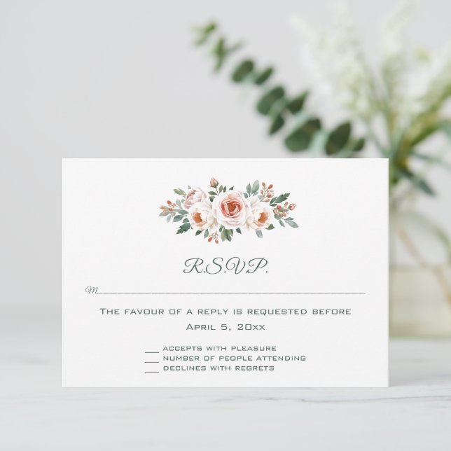Editable Light Pink Roses Response Card (Standing Front)