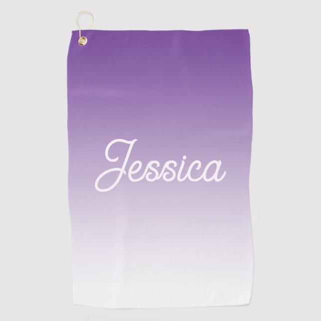 (Editable) Light Purple Colour Ombre & Your Text Golf Towel (Front)