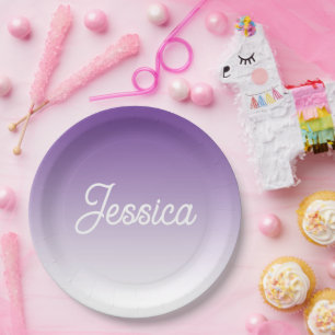 (Editable) Light Purple Colour Ombre & Your Text Paper Plate