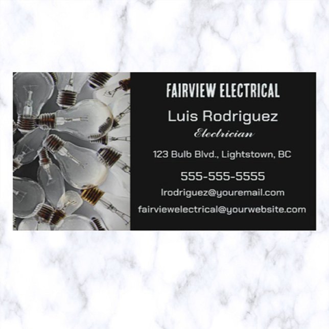Editable Lightbulbs Electrician Business Card (Creator Uploaded)