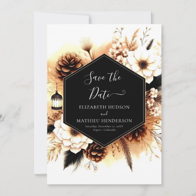 Editable Lights Rustic Wedding Save The Date (Front)