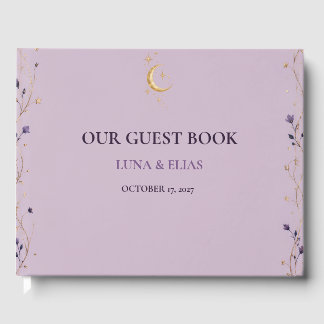 Editable Lilac Celestial Gothic Wedding Guest Book