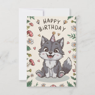 Editable Little Wolf Digital Birthday Card