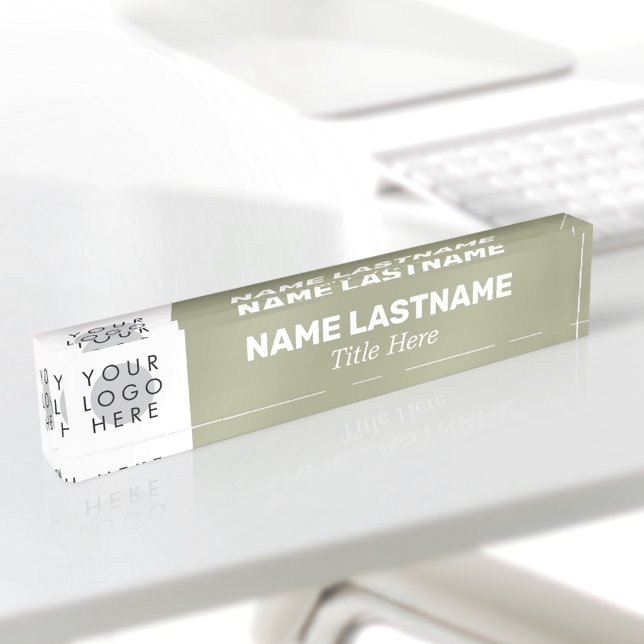 Editable Logo Modern Sage Green Name Title Simple Nameplate (Creator Uploaded)