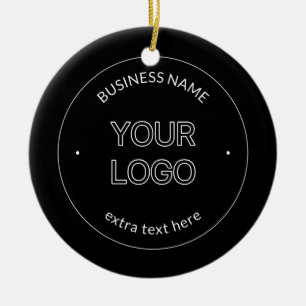 Editable Logo Replacement & Business Name Black Ceramic Ornament