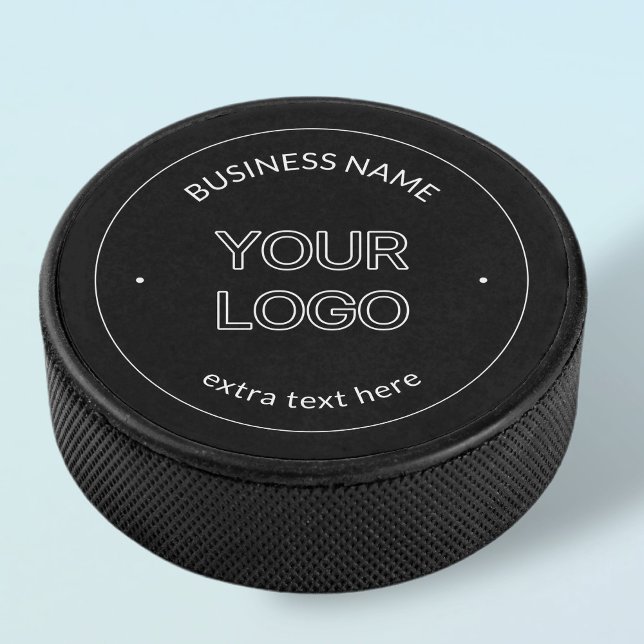 Editable Logo Replacement & Business Name | Black Hockey Puck (Creator Uploaded)