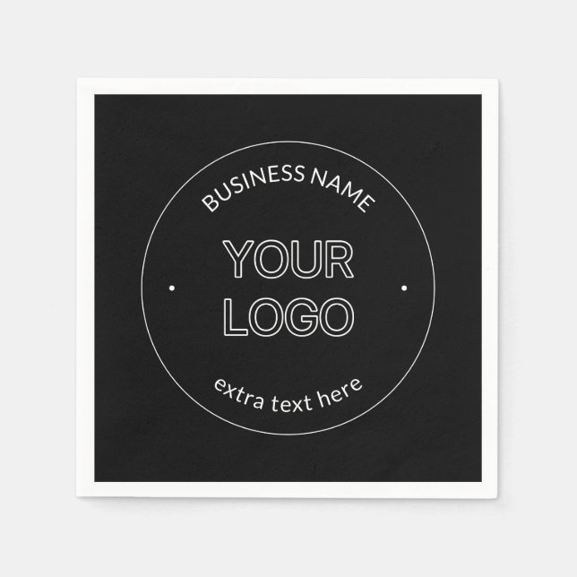 Editable Logo Replacement & Business Name | Black Napkin (Front)
