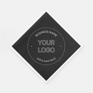 Editable Logo Replacement & Business Name   Black Napkin