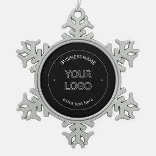 Editable Logo Replacement & Business Name   Black Snowflake Pewter Christmas Ornament