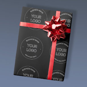 Editable Logo Replacement & Business Name   Black Wrapping Paper