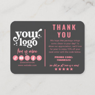 Editable Logo Retro Pink Grey Thank You Package Enclosure Card