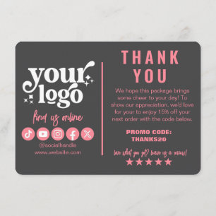 Editable Logo Retro Pink Grey Thank You Package Enclosure Card