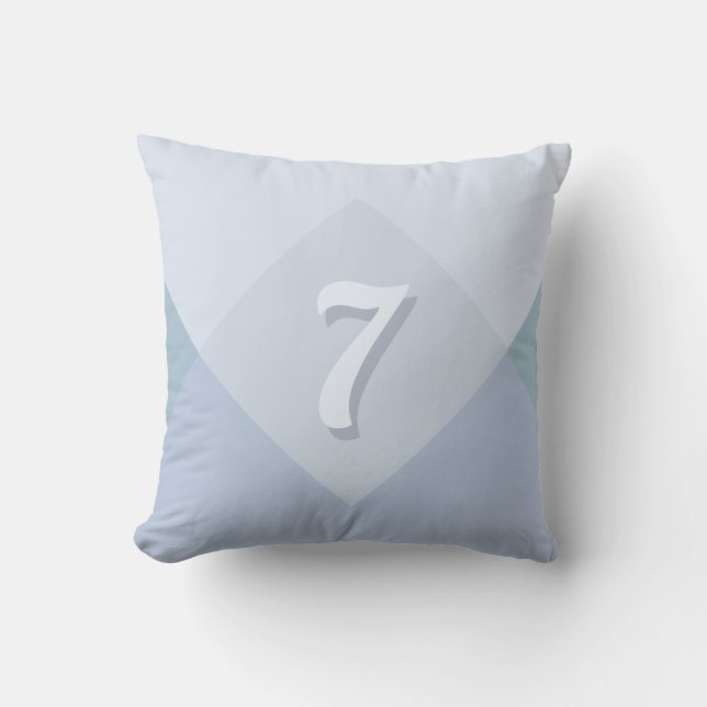 Editable Lucky Number Seven on Silver Blue Shades Cushion (Front)