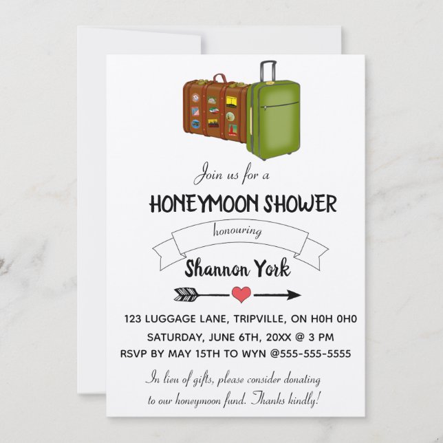 Editable Luggage Honeymoon Shower Invitation (Front)