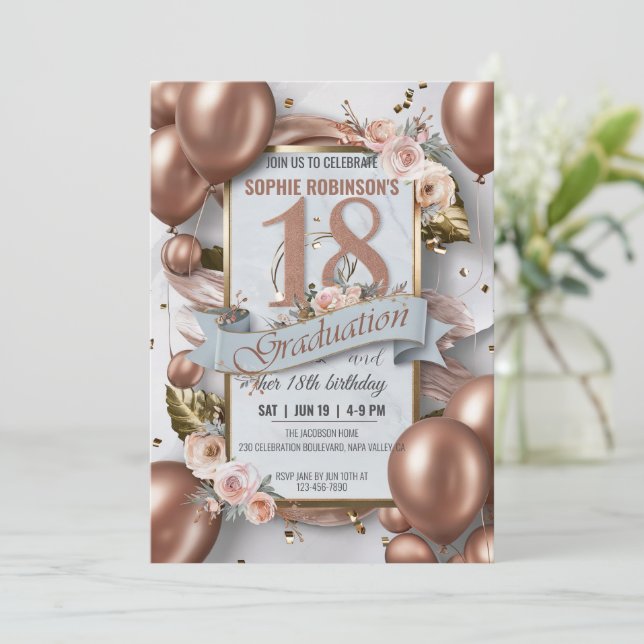 Editable Luxurious 18th Birthday Combine Graduate Invitation (Standing Front)