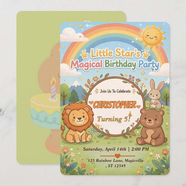 Editable Magical Forest Animals Birthday Invite (Front/Back)