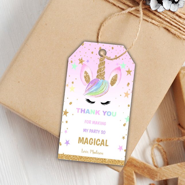 Editable Magical Party Favour Labels (Pink Glitter Unicorn Birthday Tags)