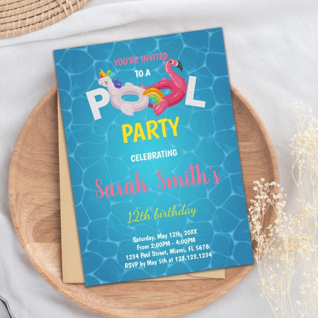Editable Magical Tropical Swim Party Invite (Unicorn Flamingo Pool Birthday Invitations)