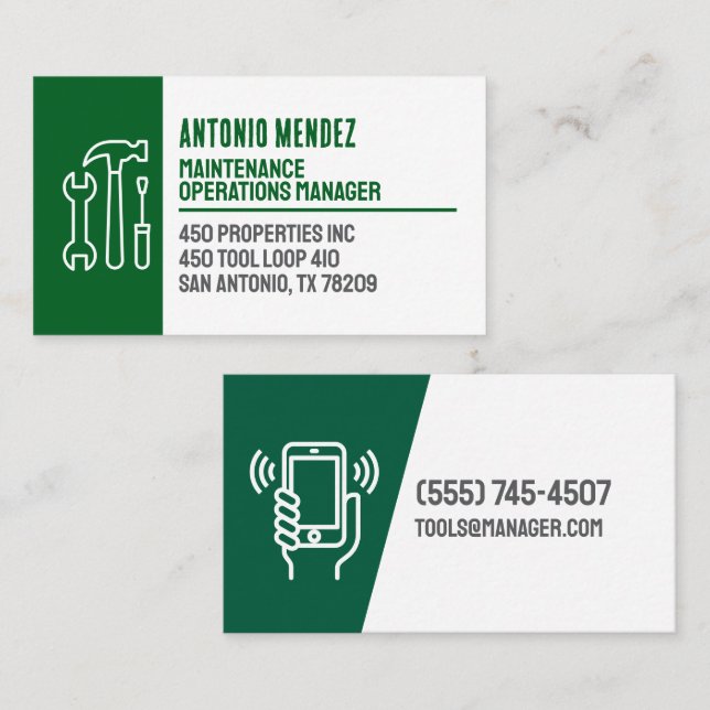 Editable Maintenance Hammer Logo Business Card (Front/Back)