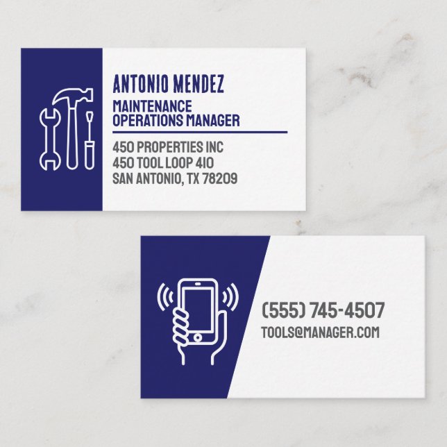 Editable Maintenance Hammer Logo Business Card (Front/Back)