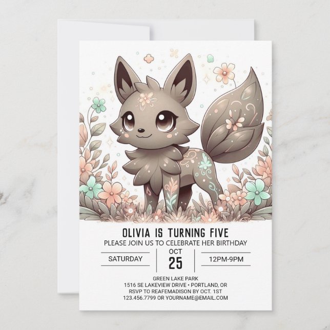 Editable Majestic Wolf Digital Birthday Invitation (Front)