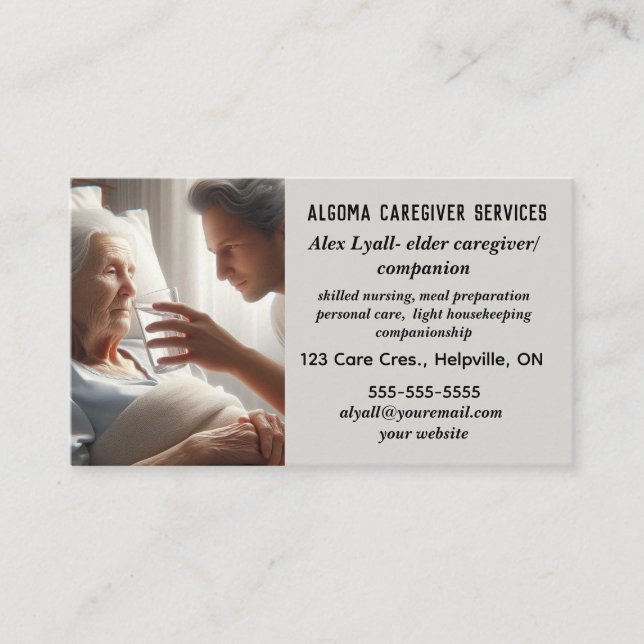 Editable Male Elder Caregiver Companion Services Business Card (Front)