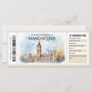 Editable Manchester Plane ticket, England Trip Invitation
