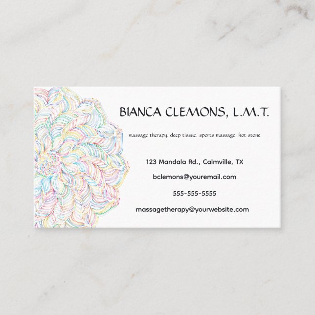 Editable Mandala Massage Therapy Business Card (Front)